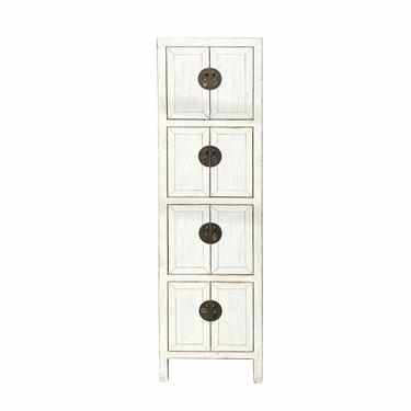 Chinese Distressed White Lacquer Narrow 4 Shelves Storage Cabinet cs7126E 