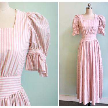 Vintage 40's Inspired Pink Striped Cotton Dress | Size Extra Small 