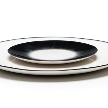 Off White Porcelain Dinner Plate / Small Plate / Shadow Black Trim