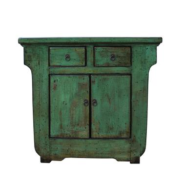 Distressed Green Lacquer Oriental Mid Size Credenza Table Cabinet cs5332S