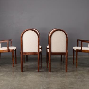 6 Vintage Modern Mahogany Dining Chairs with Ivory/Cream Fabric 