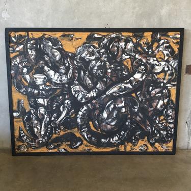 1963 Original Abstract Painting - Man Battling Snake