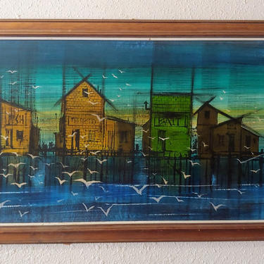 Vintage Modern Van Gaard Fishing Village Original Painting 