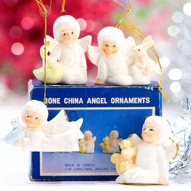 VINTAGE: 4 Mini Bone China Angel Ornaments in Box - Angels with Animals - Christmas Holiday - SKU 26-B-00031282 