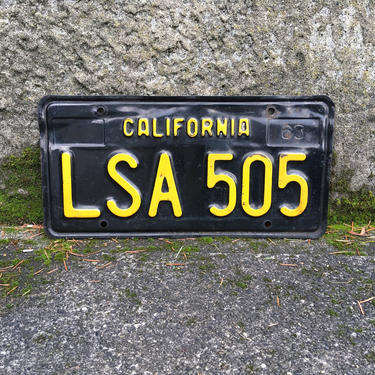 Vintage 1960s California License Plate, Black and Yellow LSA505 
