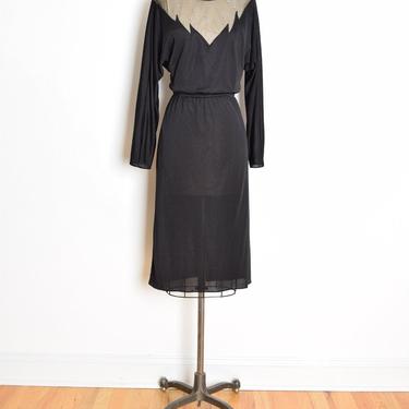 vintage 70s disco dress black sheer mesh cutout flames long sleeve midi M clothing 