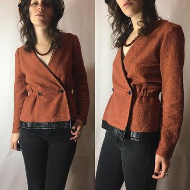 Vintage 1970s Wrap Top | Young Edwardian by Arpeja Boucle Terry Polyester Knit Sweater, Peplum Wrap Top, Boho Hippie Knit 