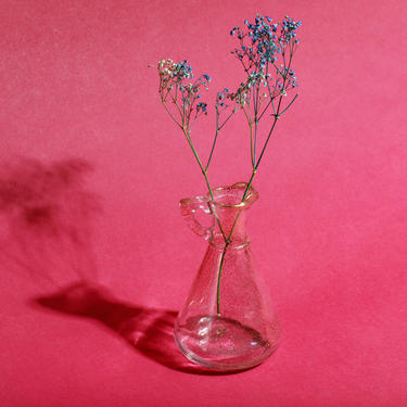 Vintage 60s Gold Foil Clear Glass Speckled Pitcher Vase with Handle 