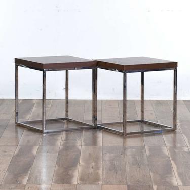Pair Modernist Chrome Frame End Tables