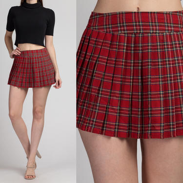 90s Plaid Micro Mini Skirt - Small | Vintage Red Punk Pleated Grunge Schoolgirl Miniskirt 