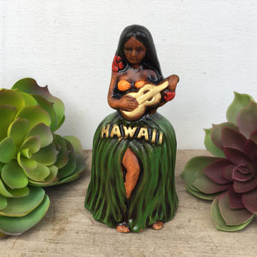 Vintage Hawaii Hula Girl Bell, Hand Bell, Hawaiian Souvenir, Hula Girl Playing Ukele 