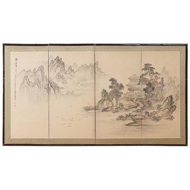 Japanese Showa Period Four Panel Landscape Screen by ErinLaneEstate
