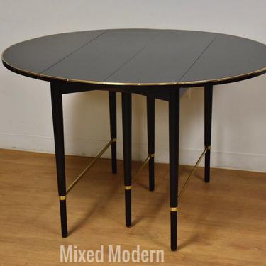 Paul Mccobb Black Lacquer and Brass Dining Table 