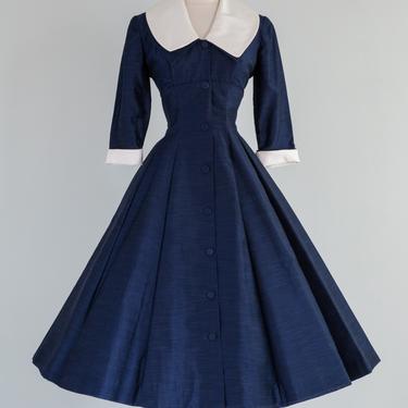 1950's Midnight Blue Silk New Look Dress By Jane Andre NOS / Waist 27