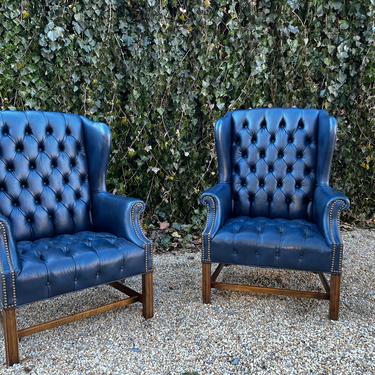 Deep Navy Chesterfield Wingback Chairs