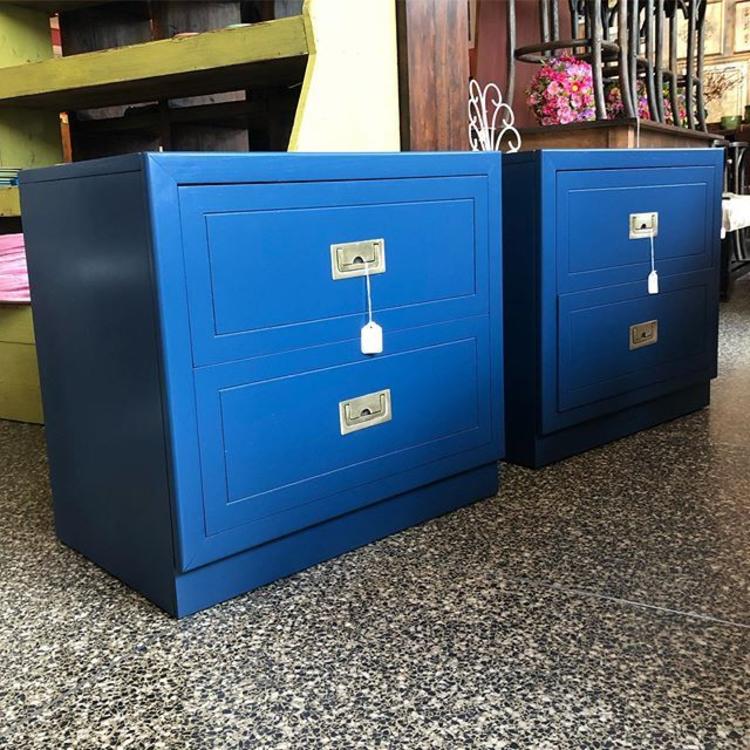                   Gorgeous royal blue campaign style nightstands! $195 each!