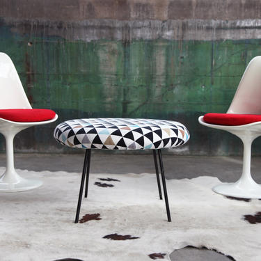 Stunning 60s Mid Century Danish Modern Large Pouf Ottoman table Hairpin Upholstered MCM Kagan Springer Pearsall Scandinavian Textile 