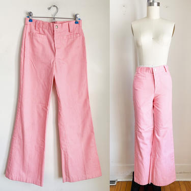 Vintage 1970s Bubblegum Pink Pinstriped Bell Bottoms / 26&quot; waist 