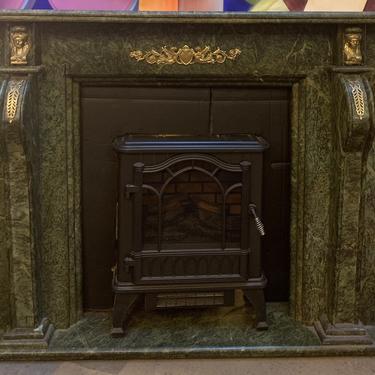 Antique French Green Marble and Gilt Bronze Empire Style Mounts Fire Mantle