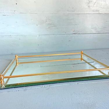 Vintage Brass rail And Mirror Vanity Tray // 1980's Avon Perfume, Jewelry, Collection Tray // Dresser, Bathroom Mirror Tray // Perfect Gift 