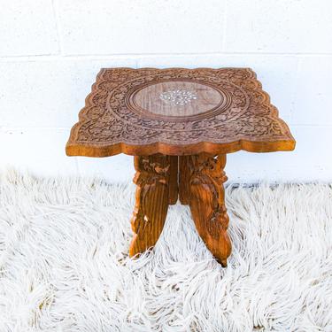 Stunning Rare Vintage Hand Carved Square Moroccan Style Teak Table 