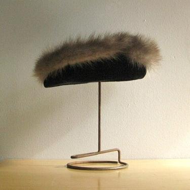 Vintage Velvet Hat with Fur Trim 