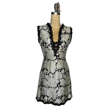 1960s black and silver brocade dress 