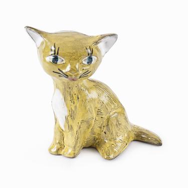 1956-67 Dorothy Clough Ceramic Cat Figurine Yellow Upsala Ekeby Sweden 