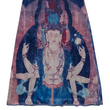 Vivienne Tam - Blue & Pink Mesh Midi Skirt w/ Goddess Graphic Sz 2