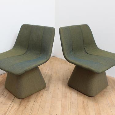Post Modern Swivel Lounge Chairs -Green New Zealand Wool Shot Silk Iridescent 
