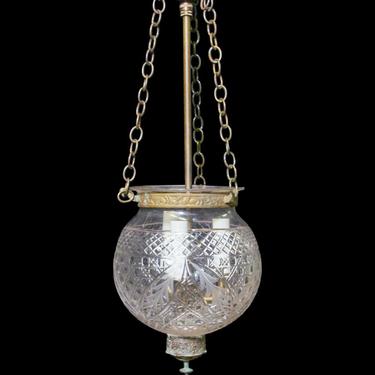 Antique 9 in. Clear Etched Leaf Bell Jar Pendant Light