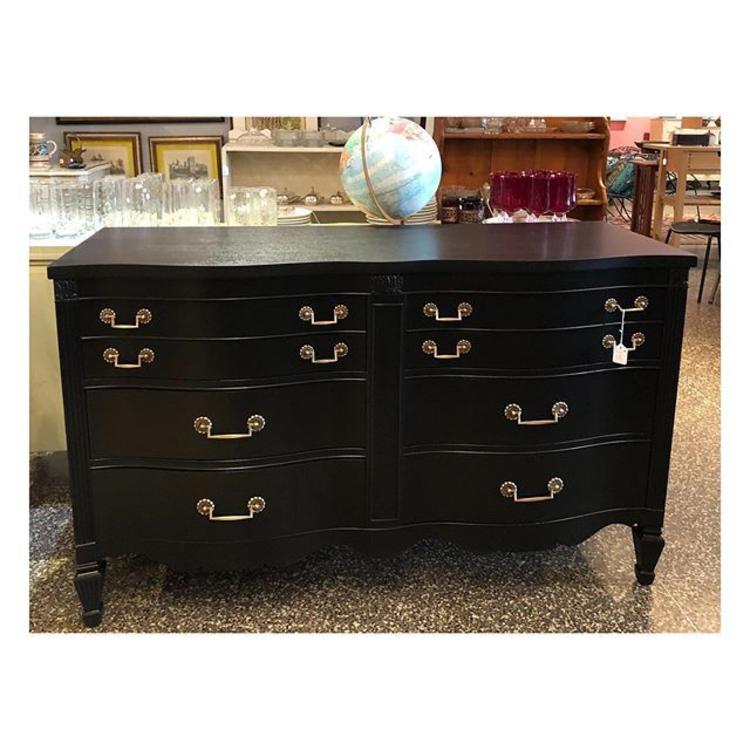 Black painted double bow fronted dresser 56 w x 21 x 34 H 