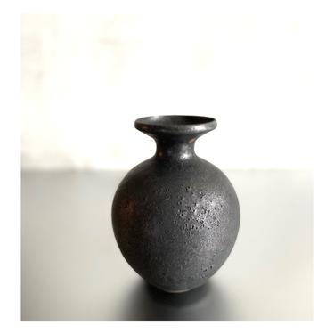 SHIPS NOW- Seconds Sale- one 7.5&quot; Round Stoneware Vase in Dark Slate Black Matte Glaze with Subtle Cratering Effect by Sara Paloma Pottery 