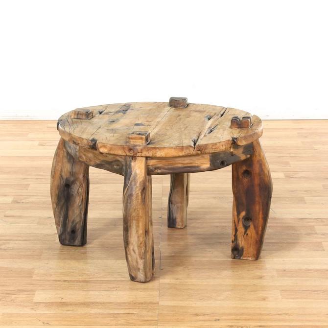 Round Reclaimed Wood Handcrafted End Table From Loveseat Los