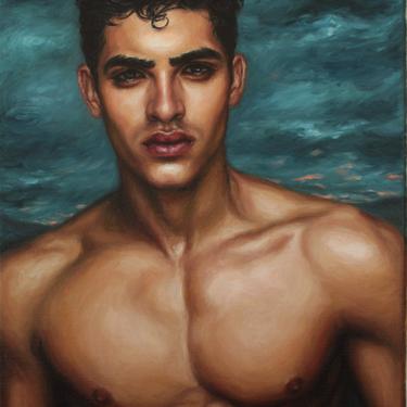 Male Nude. Art Print from Original Oil Painting by Pat Kelley. Emotional Male Figurative Art, Sexy, Handsome Man Portrait, Realism 
