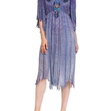 1970S Purple Lurex Knit Flowy Boho Beaded Dress Xl 