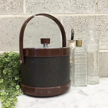 Vintage Ice Bucket Retro 1960s Mid Century Modern + Atapco + Brown Faux Leather + Chrome Lid + Barware + MCM + Home and Kitchen Decor 