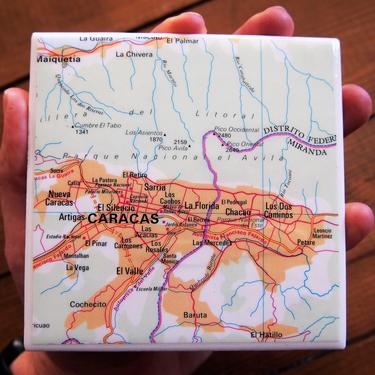1993 Caracas Venezuela Vintage Map Coaster. Venezuela Map. Caracas Souvenir. South American Décor South America Travel Gift Handmade Coaster 