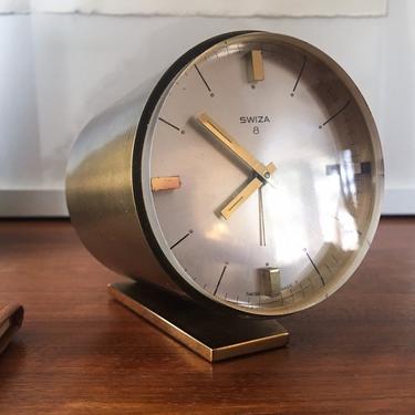 Suiza Brass Desk Clock Vintage Mid Century Modern George Nelson Germany Designer Object 