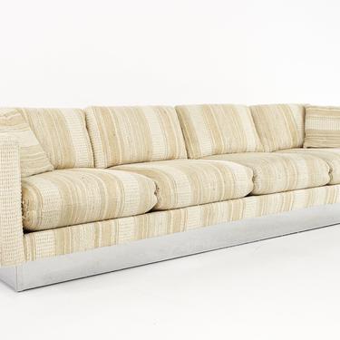 Milo Baughman Style Mid Century Chrome Base 4 Seat Sofa - mcm 