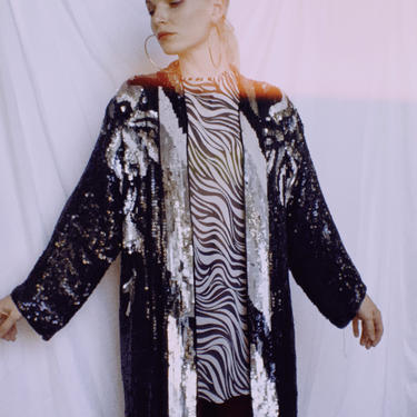 Vintage 80s Silk Fully Sequined Duster 