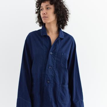 Vintage True Blue Flannel Chore Shirt Jacket | Contrast Stitch Overdye Dark Blue Cotton Blazer | M L | 
