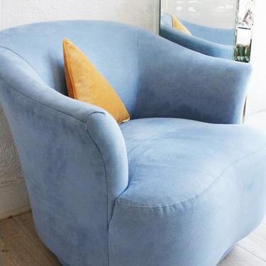 Blue Microsuede Swivel Chair
