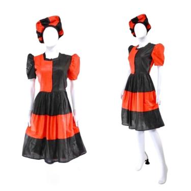 1930s Harlequin Halloween Costume - Antique Halloween Costume - Deco Halloween Costume - 30s Puff Sleeve Dress - 30s Hat | Size Small / Med 
