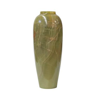 Natural Olive Green Brown Mix Stone Carved Round Display Vase ws1721E 