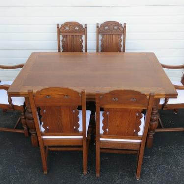Heavy Carved Jacobean Dining Set Refractory Table and 6 Chairs 1631