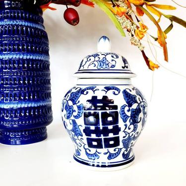Blue &amp; White Chinoiserie Double Happiness Ginger Jar 