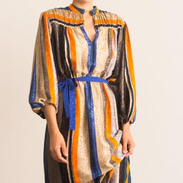 1980s Daisy Silk Jacquard Striped Dress 