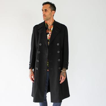 Vintage Early 1900s Mens Black Wool Gabardine Double Breasted Overcoat | Embroidered Initials | 1900s Mens Designer Tailored Trench Coat 