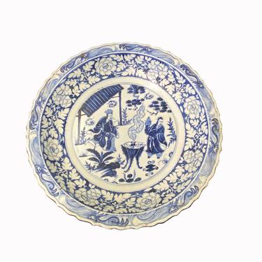 Chinese Blue & White Porcelain Oriental Scenery Display Charger Plate ws1960E 
